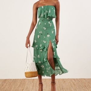 Reformation Indy Green Floral Strapless Dress